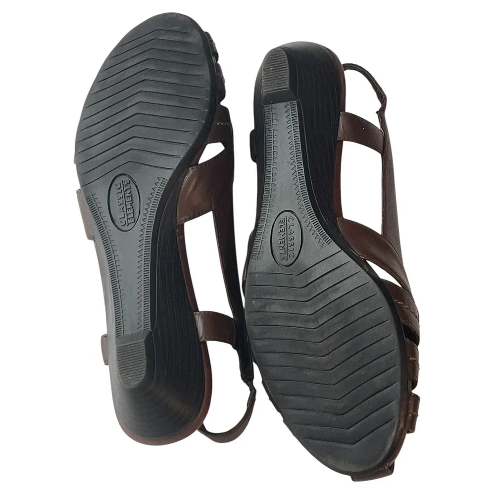 Classic Elements Turner Leather Caged Strappy Slingback Sandals Brown Women's 8M